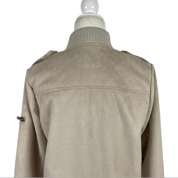 Chaser Faux Fur Lined Faux Suede Cropped Full Zip Jacket in Beige Size Medium - Picture 9 of 15